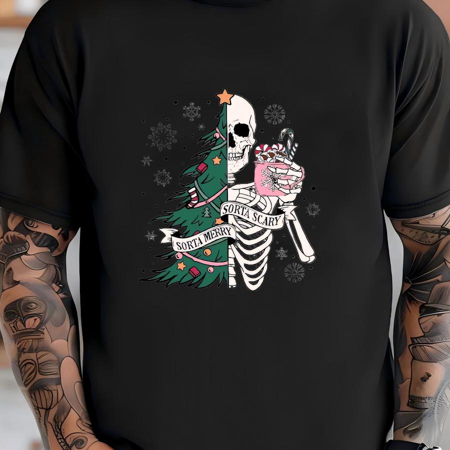 Funny Skeleton Christmas 2024 Ornament, Sorta Merry Sorta Scary Ornament, Christmas Ornament, Funny Christmas Gift T-shirt