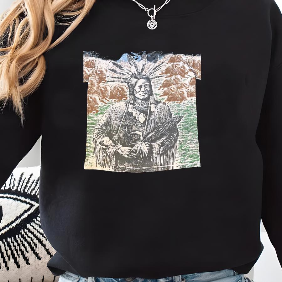 Vintage 90s Native American Buffalo All Over Print Graphic Tee Mens Xl Sweatshirt