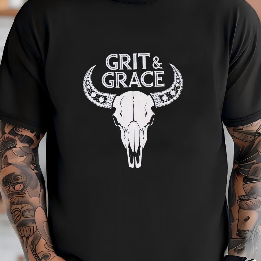 Lasso And Lace Grit Grace Western Shirt, Western Graphic Tee, Cowgirl Shirt, Rodeo Shirt, Cowgirl Aesthetic, Buffalo Skull Tee, Cowgirl Gift T-shirt