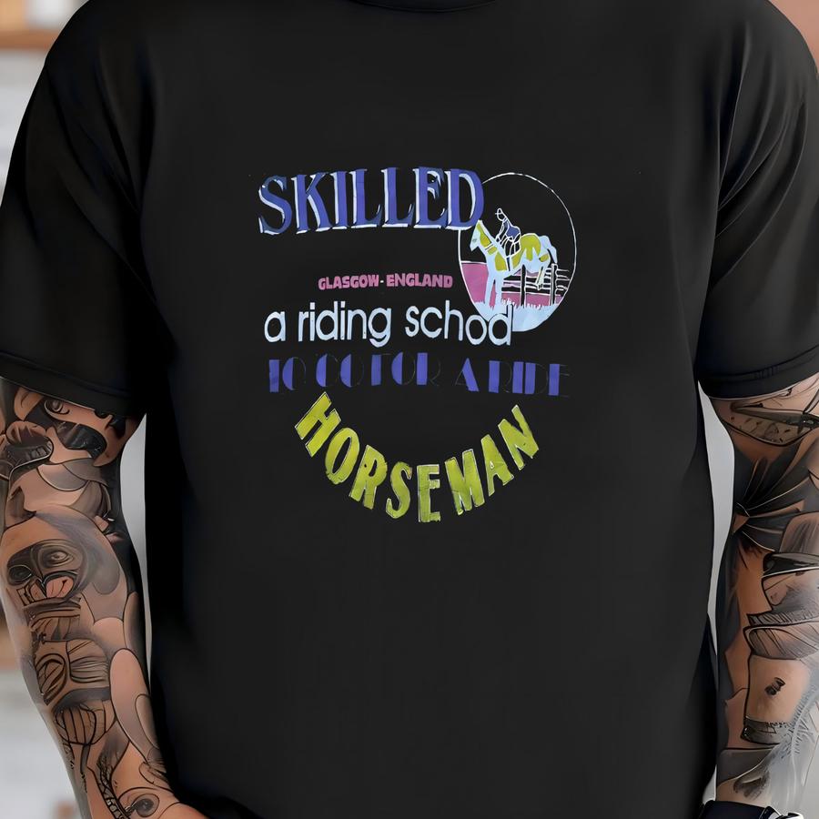 Men's Vintage 80s Skilled Riding School Black Horse Races Animal Sweatshirt Sz M T-shirt