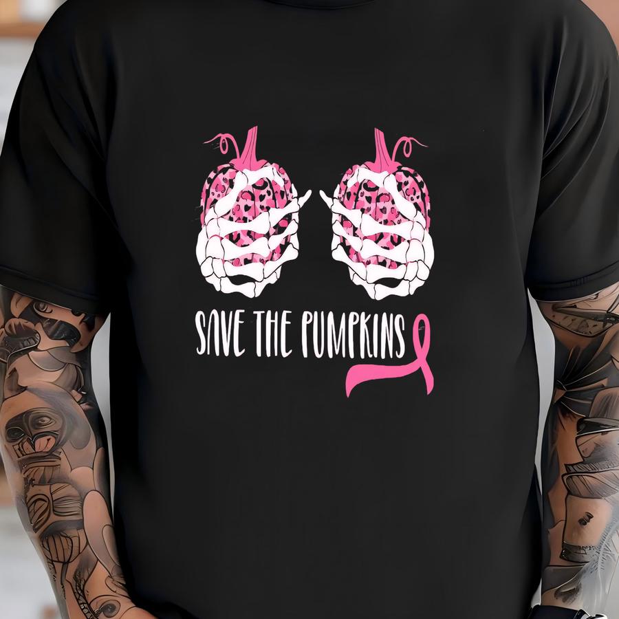 Skeleton, Breast Cancer Awareness Shirt, Save The Pumpkins Shirt, Save The Pumpkin, Pink Ribbon Tee, Breast Cancer, Birthday Gift, Halloween T-shirt
