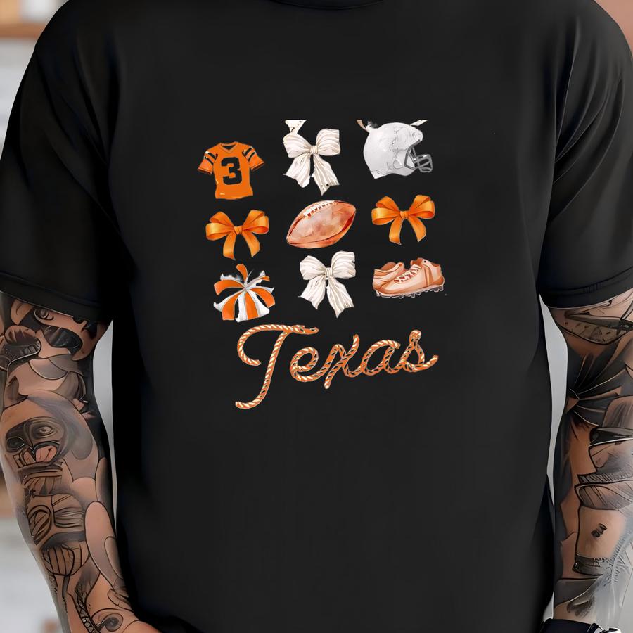 Texas Bow Sweatshirt, Texas Bow Football Sweatshirt, Football Bow Sweatshirt, Coquette Sweatshirt, Coquette Football, College Football, Crew T-shirt