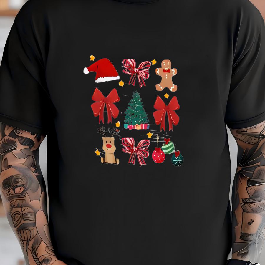 Christmas Bow Grid Unisex Hoodie; Christmas Magic Womens Shirt T-shirt