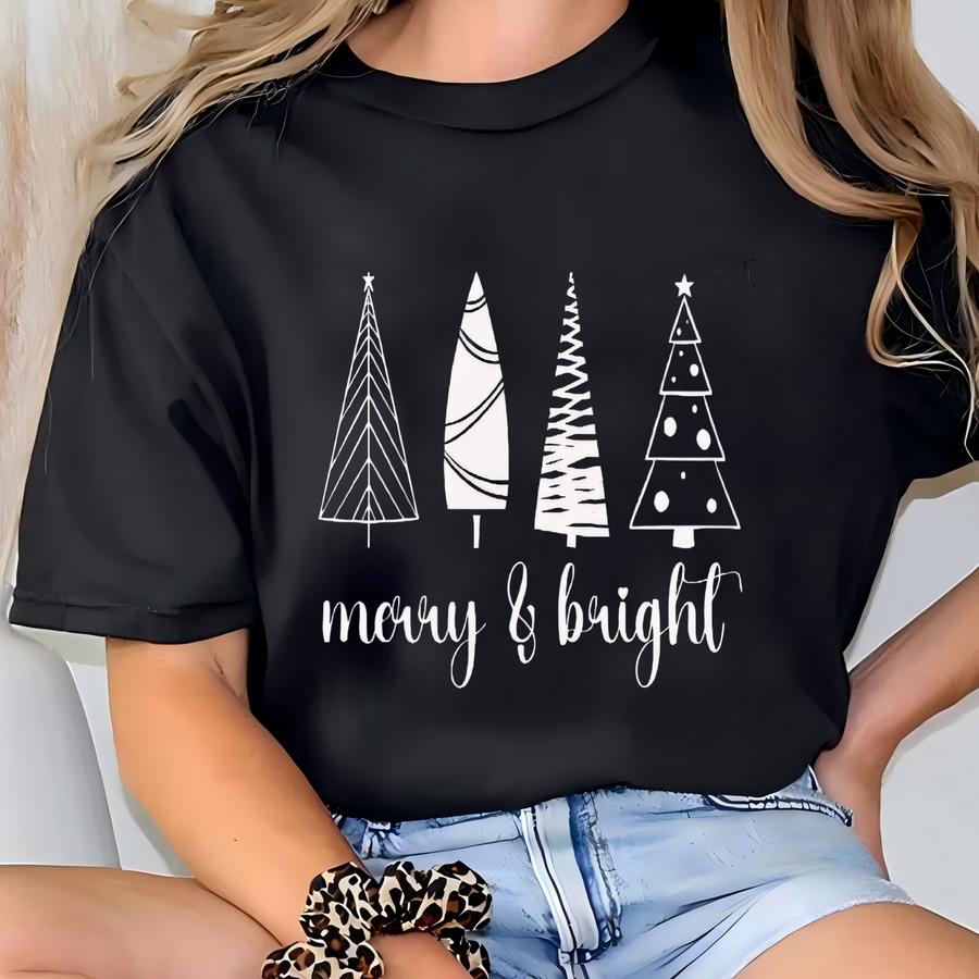 Merry Bright Christmas Tree Sweatshirt - Holiday Sweater T-shirt