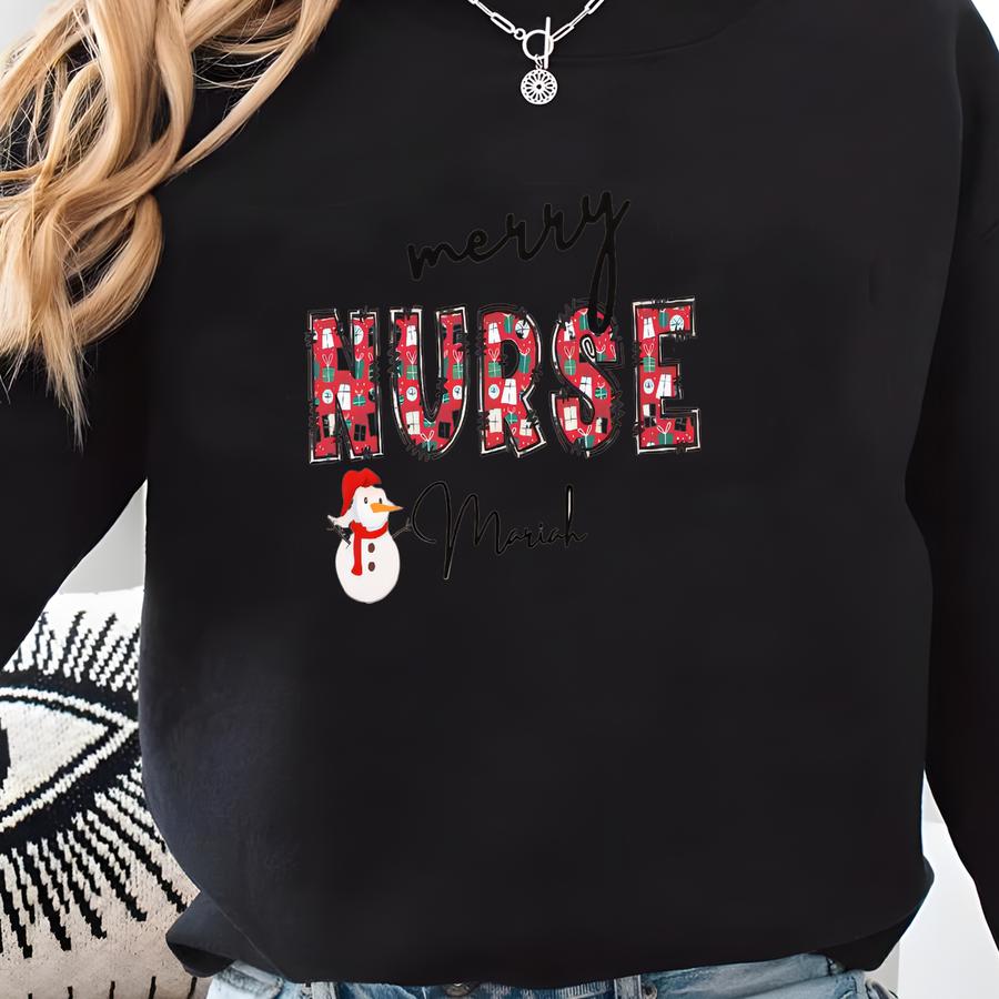 Merry Nurse Personalized Sweatshirt, Christmas Gift, Custom Nurse Name, Holiday Sweater, Nursing Student Apparel Sweatshirt