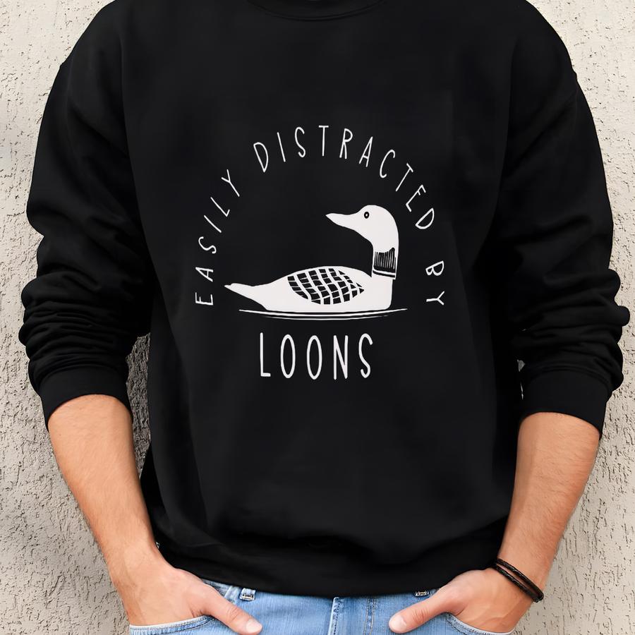 Easily Distracted By Loons, Scented, Soy, Candle, 9oz, Gift, Decor, Home, Camp, Camping, Lake, Birds, Wildlife, Nature, Cabin, Mom, Holiday Sweatshirt