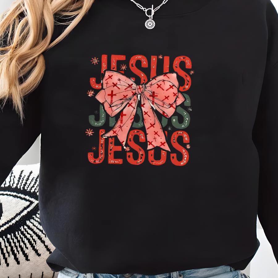 Jesus Bow Romper Sweatshirt, Baby Romper, Baby Bodysuit, Christian Baby Outfit, Newborn Christmas Outfit, Religious Holiday Baby Gift Sweatshirt