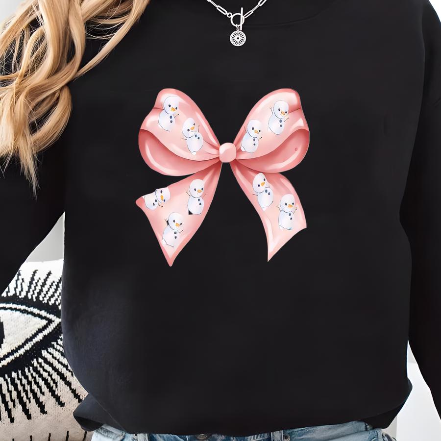 Bow Snowman Shirt, Coquette Christmas Shirt, Girly Christmas Shirt, Cute Bow Holiday Shirt, Bow Shirt, Little Snowman Shirt, Winter Sweatshirt