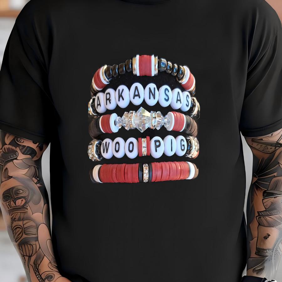 Full Stack Arkansas Inspired Game Day Heishi Stacking Bracelets Ua Razorbacks T-shirt