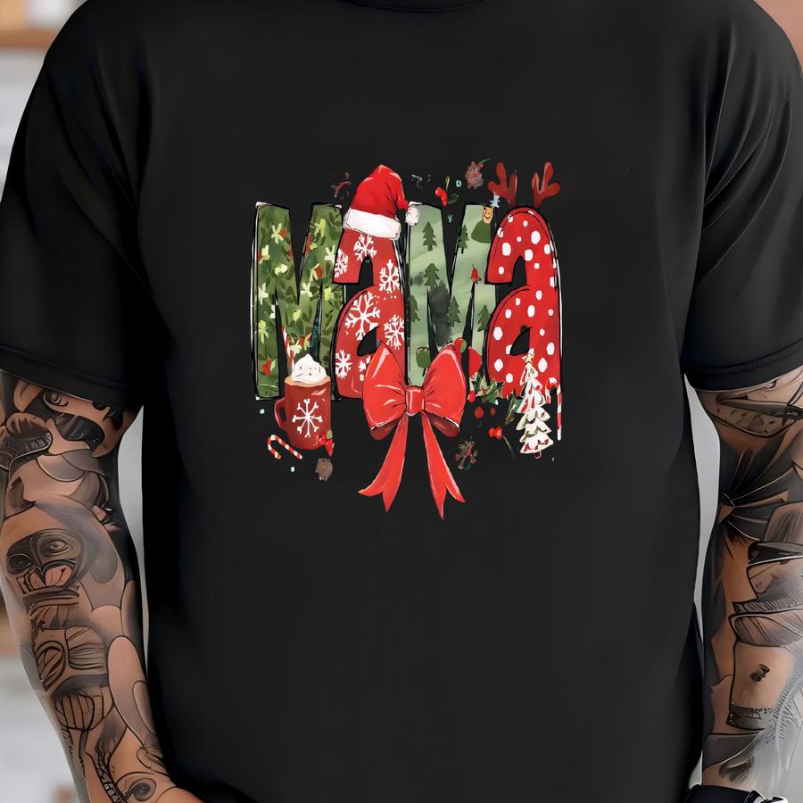 Christmas Mama Sweatshirt, Christmas Shirt, Coquette Bow Christmas Tee, Christmas Mom Gift, Family Christmas, Holiday Shirt, Gift For Mom T-shirt