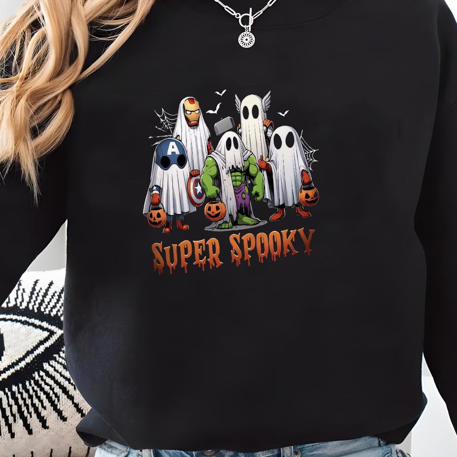 Superheroes Halloween Shirt Super Heroes Halloween Ghost Shirt Halloween Cartoon Character Shirt Spooky Season Shirt Retro Halloween Shirt Sweatshirt