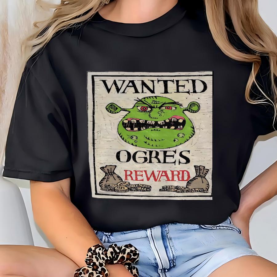 Shrek And Fiona Wanted Ogres Reward Shirt, Halloween Costume Shirt, Shrek Cake Topper, Gift For Couple T-shirt
