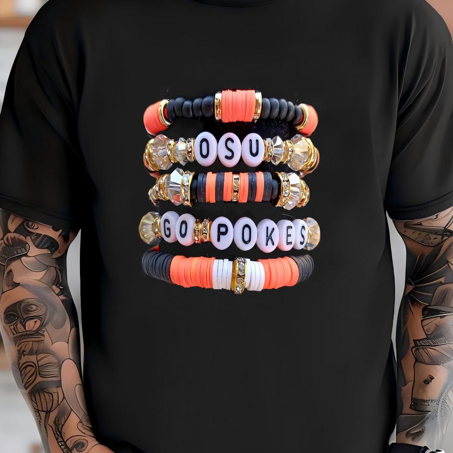 Full Stack Oklahoma State Inspired Game Day Team Heishi Stacking Bracelets Osu T-shirt