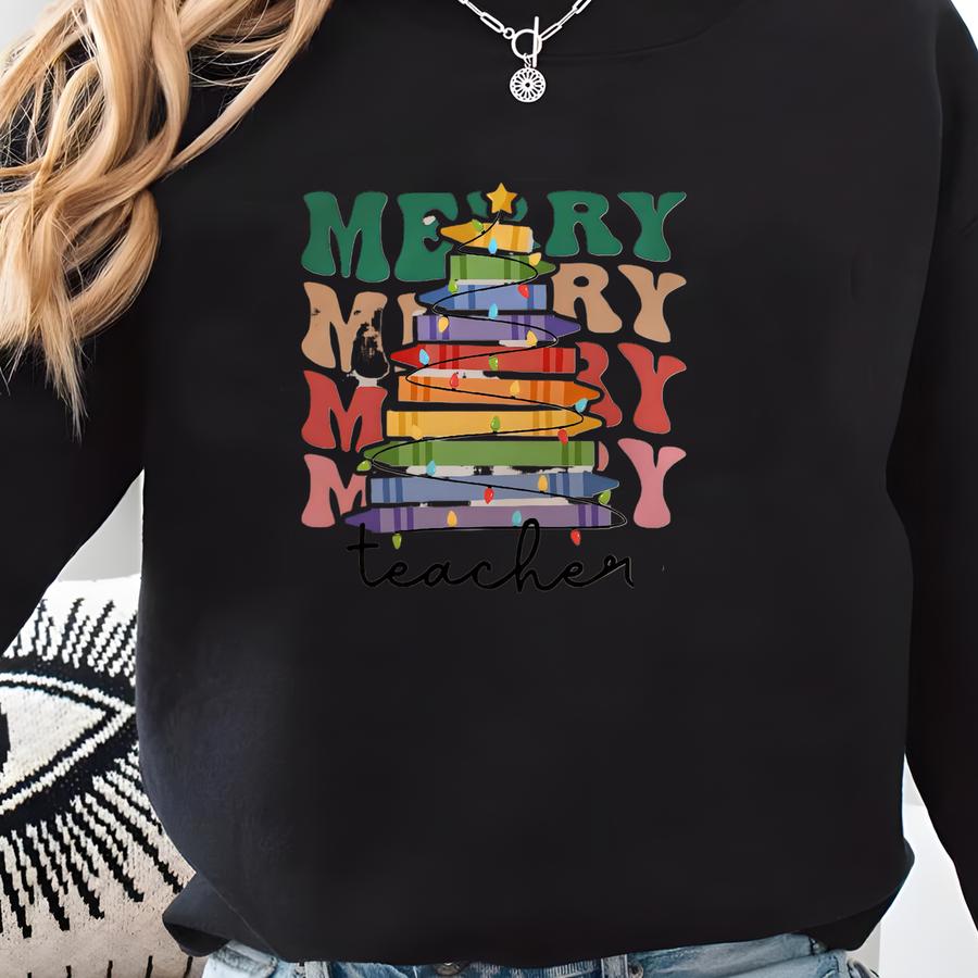 Merry Teacher Christmas Sweatshirt,christmas Tree Sweatshirt,teacher Christmas Hoodie,christmas Teacher Gift,merry Christmas,holiday Teacher Sweatshirt