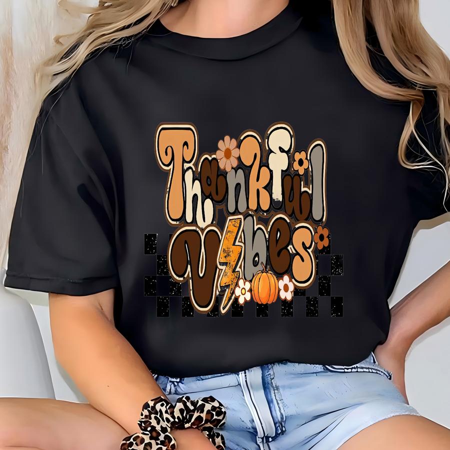 Thankful Vibes Shirt, Retro Thanksgiving Shirt, Fall Shirt, Thanksgiving Heart Shirt, Thanksgiving Matching Shirt, Hippie Thanksgiving Shirt T-shirt