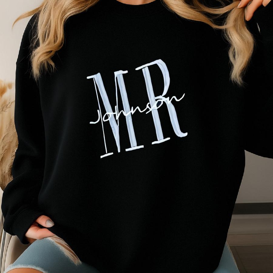 Personalized Mr Mrs Sweatshirt With Date On Sve, Custom Wifey Hubby Outfit, Matching Couples Hoodie, Honeymoon Clothings Sweatshirt
