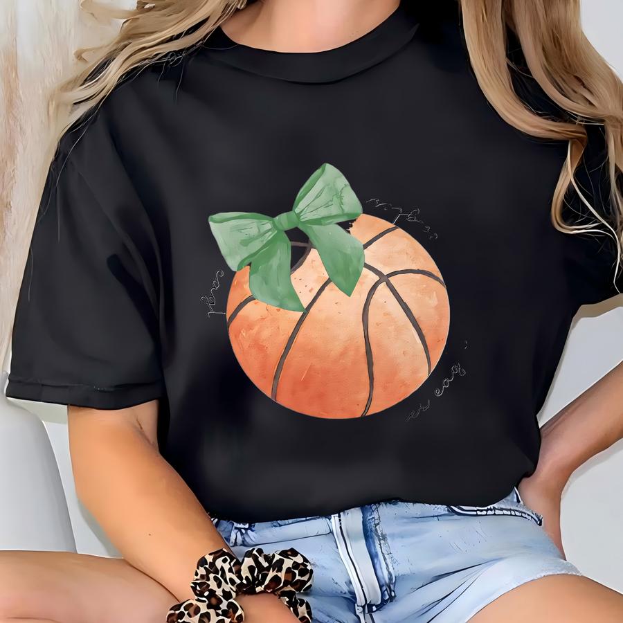 Basketball Mom Shirt, Custom Mascot Bow Shirt, Coquette Bow School Spirit Tshirt, Basketball Shirt With Name And Number T-shirt