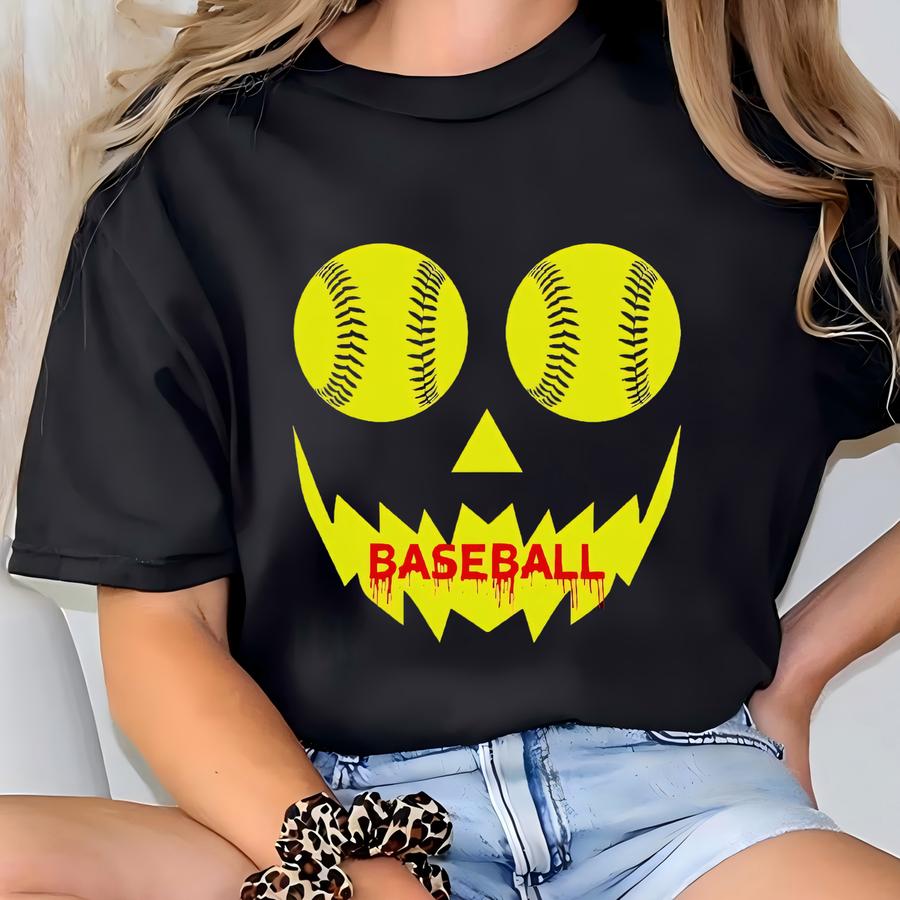 Funny Scary Baseball Halloween Shirt, Long Sve, Sweatshirt, Tank Top, Hoodie, Gift, Baseball Player, Baseball Mom T-shirt