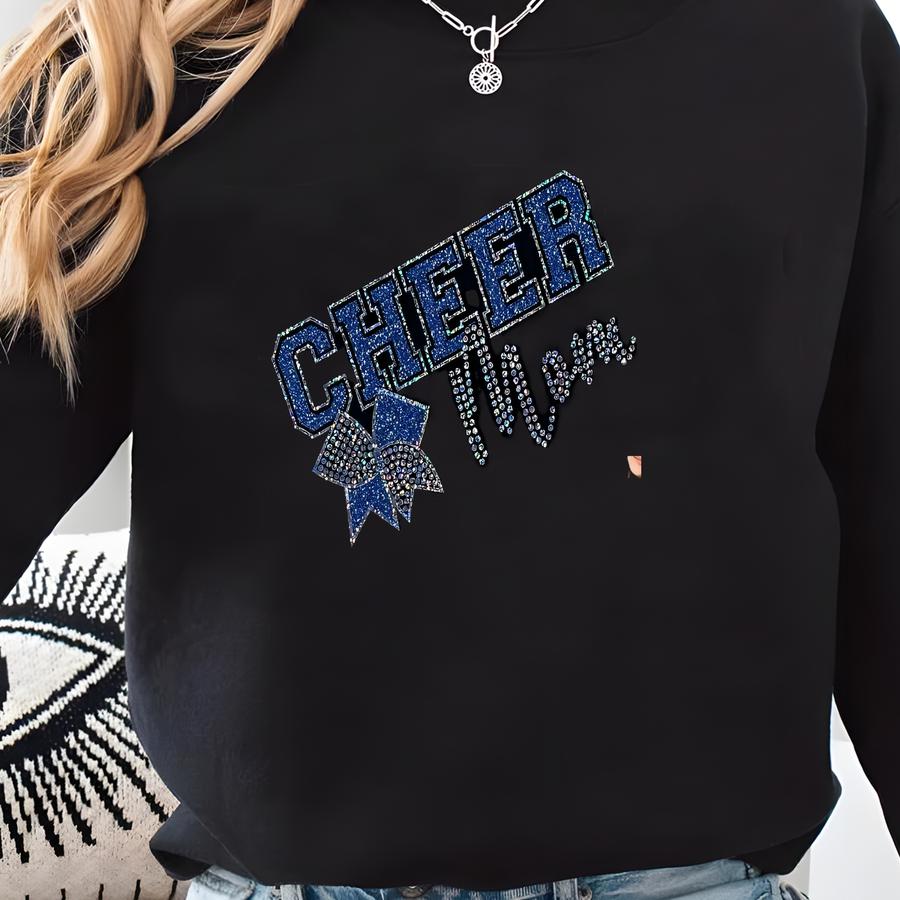 Cheer Mom Bow T Shirt - Custom School Colors - Faux Rhinestone Glitter Bling Shirt - Gifts For A Cheer Mom - Sparkle Cheerleading Tshirt Sweatshirt