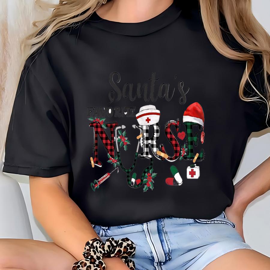 Santa's Favorite Nurse Shirt, Cute Santa Shirt, Nurse Shirt, Christmas Shirt, Nurse Life Shirt, Merry Christmas Shirt, Christmas Gift T-shirt