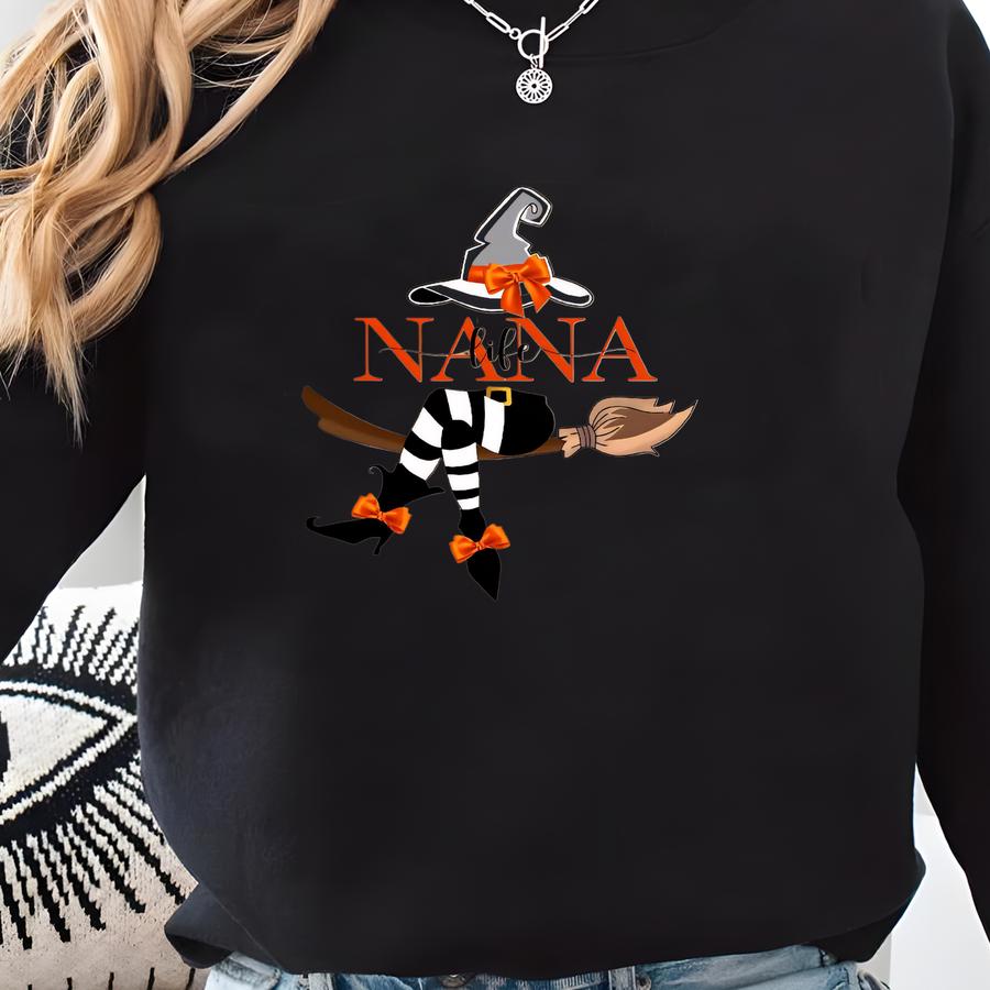 Custom Halloween Nana Witch Sweatshirt: Personalized Grandkids Name Shirt Sweatshirt