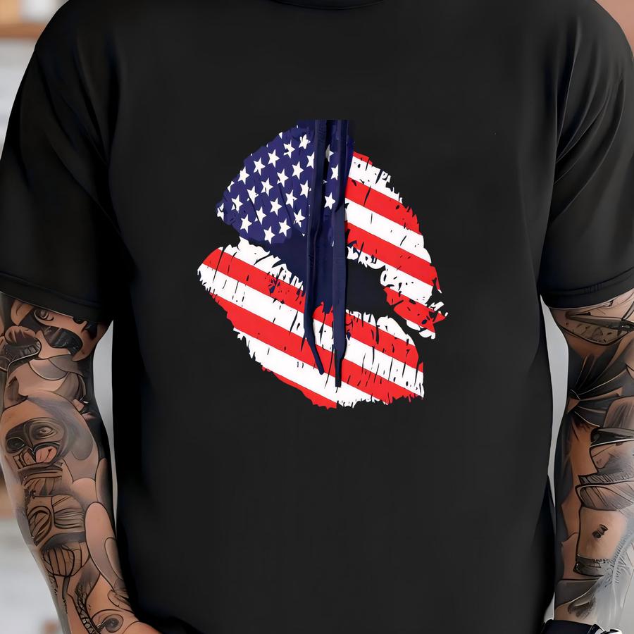 American Lips, American Kiss, Lips With Us Flag, Us Pride Hooded Sweatshirt, Hood_00195 T-shirt