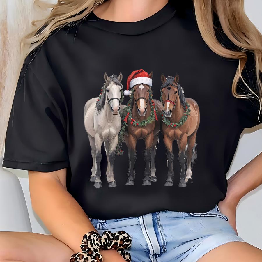 Horse Christmas Sweatshirt, Western Christmas Horse Shirt, Womens Christmas Sweater, Funny Christmas Holliday Hoodie, Horse Lover Xmas Gift T-shirt