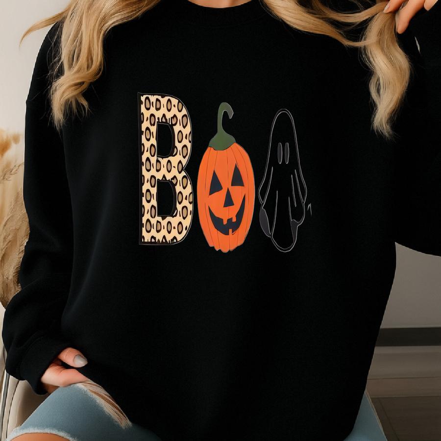 Leopard Boo Toddler Short Sve Tee; Toddler Girls Halloween Shirt Sweatshirt