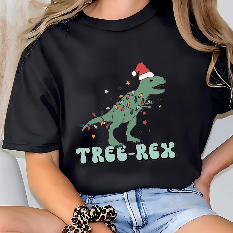 Christmas Dinosaur Light Sweatshirt, T-rex Christmas Hoodie, Animal Christmas Light Outfit, Dinosaur Santa Hat Sweater, Funny Christmas Tee T-shirt