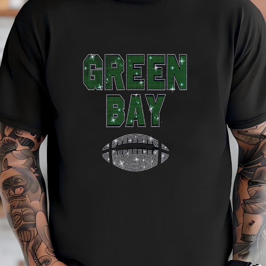 Green Bay Rhinestone Football Shirt: Vintage-style Fan Tee T-shirt