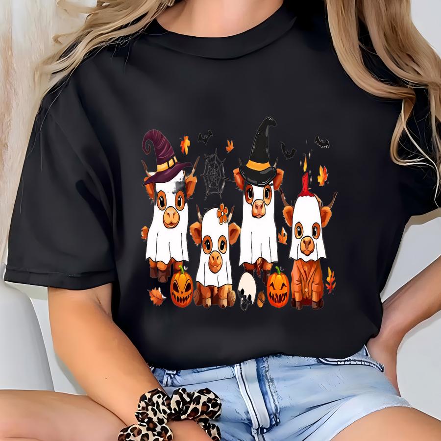 Highland Cow Sweatshirt, Halloween Shirt, Halloween Animals, Funny Highland Cow Tee, Cow Lover Gift, Spooky Cow Shirt, Ghost Shirt For Gift T-shirt