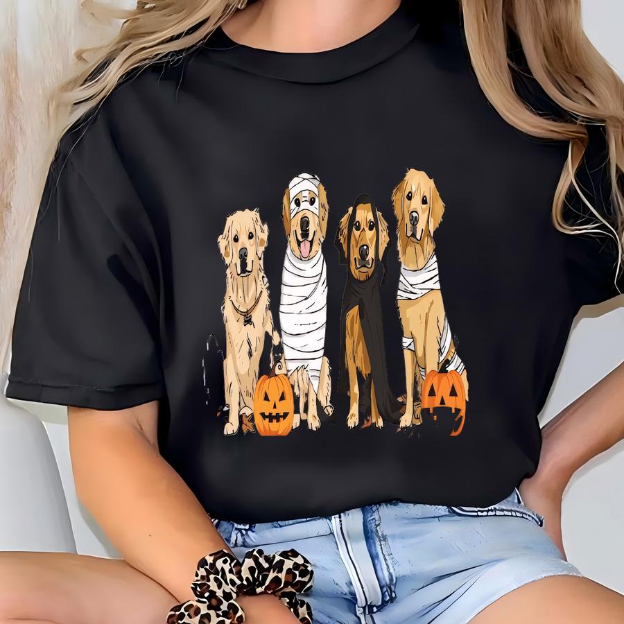 Golden Retriever Ghost Dogs Sweatshirt, Spooky Dog Sweat, Halloween Hoodie, Dog Lover Gift, Cute Halloween Retro Pet Apparel, Fall Dog Sweat T-shirt