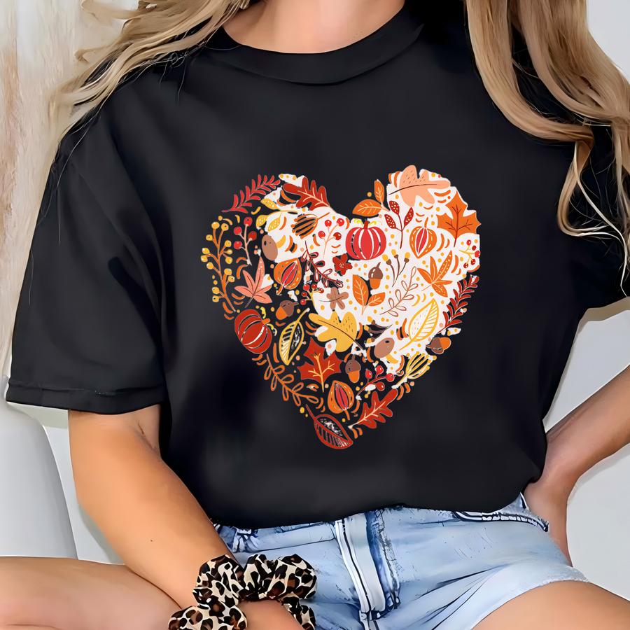 Fall Heart Graphic Tee: Pumpkin Spice Thanksgiving Shirt T-shirt