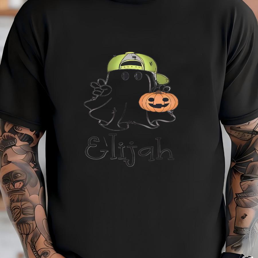 Boys Halloween Shirt For Toddler Boys Halloween Costume - Personalized Cute Ghost With Name Boys Shirt For Fall - Custom Name Ghost Shirt T-shirt