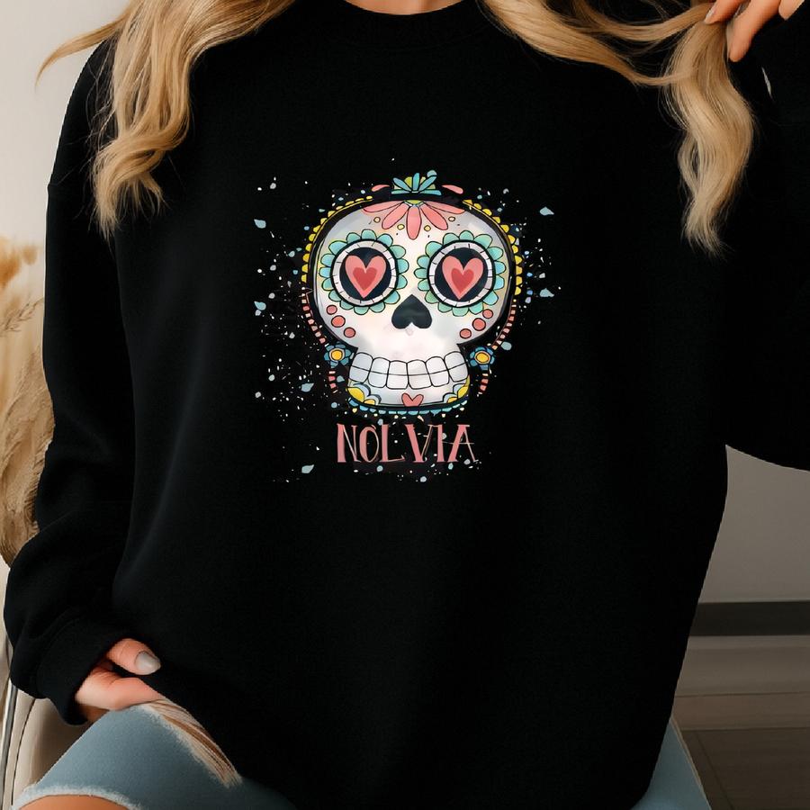 Personalized Sugar Skull Sweatshirt: Dia De Los Muertos Kids Fall Outfit Sweatshirt