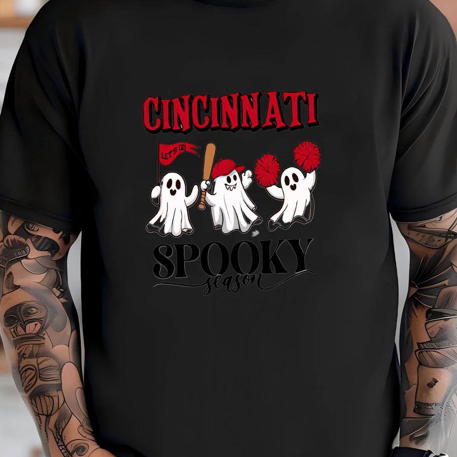 Cincinnati Baseball Spooky Season Cute Ghost Vintage Sweatshirt, Lets Go Cincinnati Baseball Team Retro 90s Hoodie, Baseball Mom Shirt T-shirt