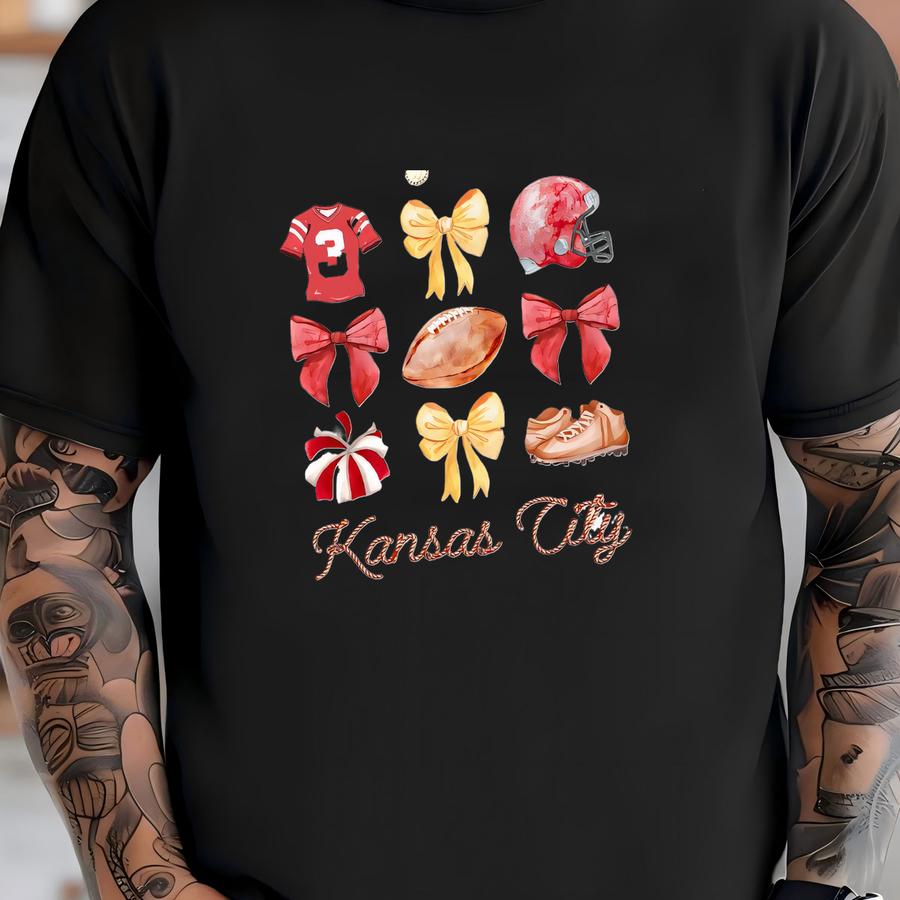 Kansas City Bow Football Sweatshirt, Kansas City Sweatshirt, Football Sweatshirt, Game Day Apparel, Coquette Football Sweatshirt, Oversized T-shirt