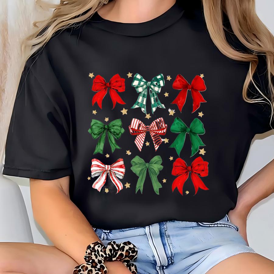 Coquette Christmas Bow Sweatshirt, Christmas Coquette Sweater, Xmas Holiday Crewneck, Funny Christmas Gifts, Womens Christmas Shirts T-shirt