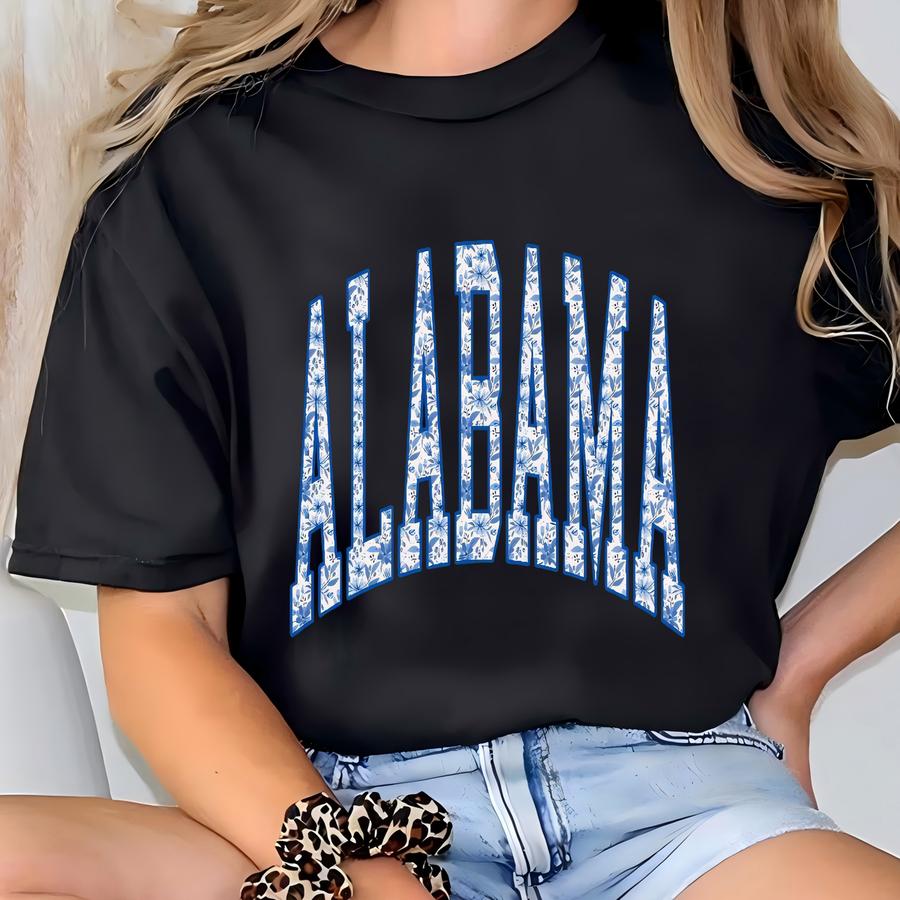 Blue Floral State Sweater: Boho Varsity Sweatshirt T-shirt