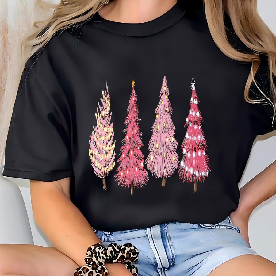 Pink Tree Christmas Sweatshirt, Christmas Tree Sweatshirt, Christmas Sweater,christmas Crewneck,winter Sweatshirt,holiday Sweaters For Women T-shirt