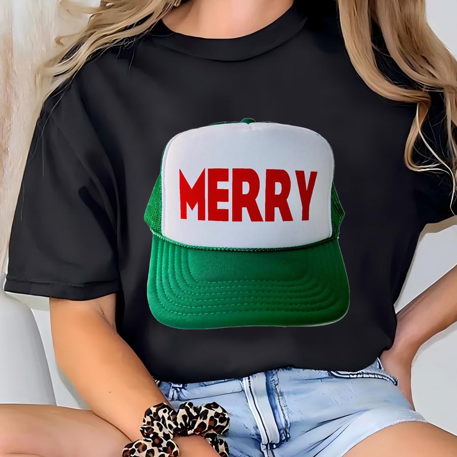 Christmas Trucker Hat, Merry Holiday Mesh , Festive Gift T-shirt