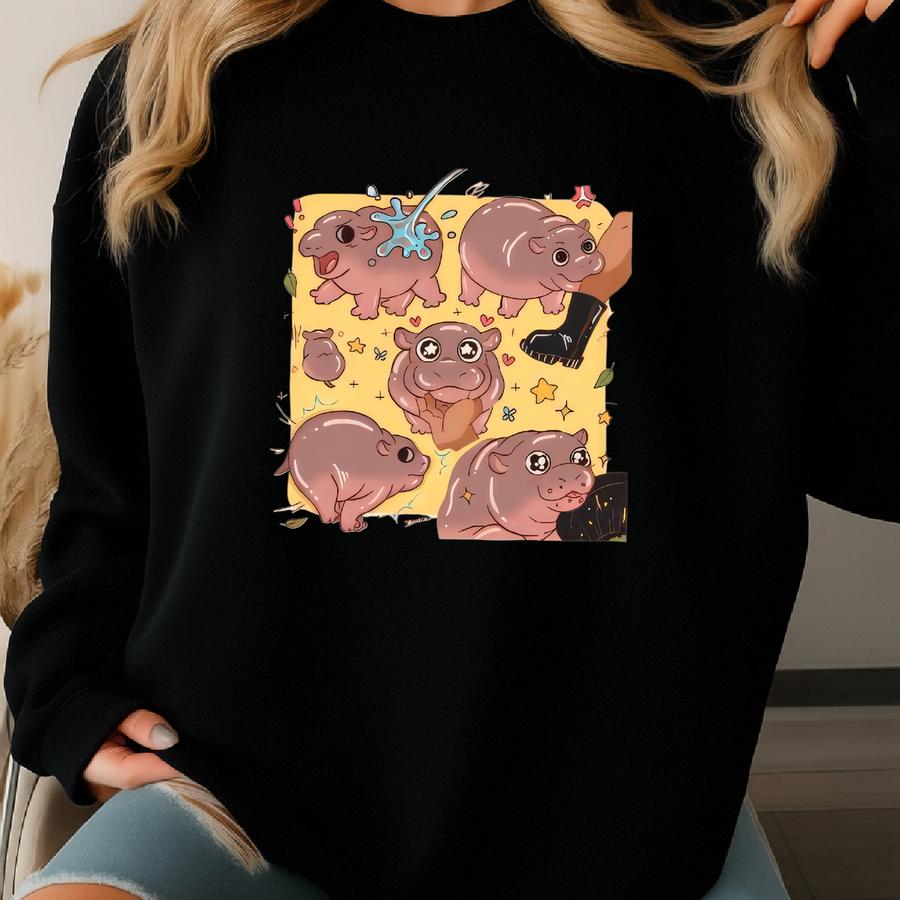 Moo Deng Romper Sweatshirt, Cute Animal Baby Clothes, Newborn Baby Outfit, Funny Hippo Baby Bodysuit, Birthday Baby Gift, Hippo Lover Outfit Sweatshirt