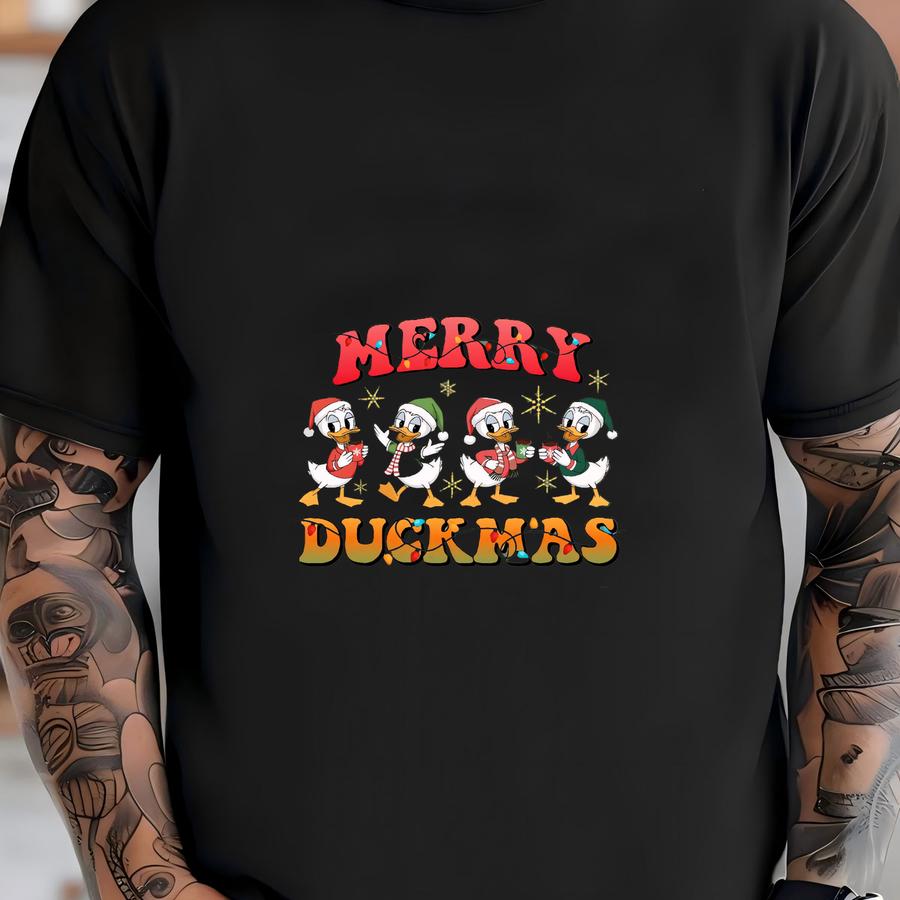 Retro Groovy Merry Duckmas Christmas Light Sweatshirt, Merry Chickmas Shirt, Chicken Christmas, Funny Animals Christmas Sweatshirt -cc012 T-shirt