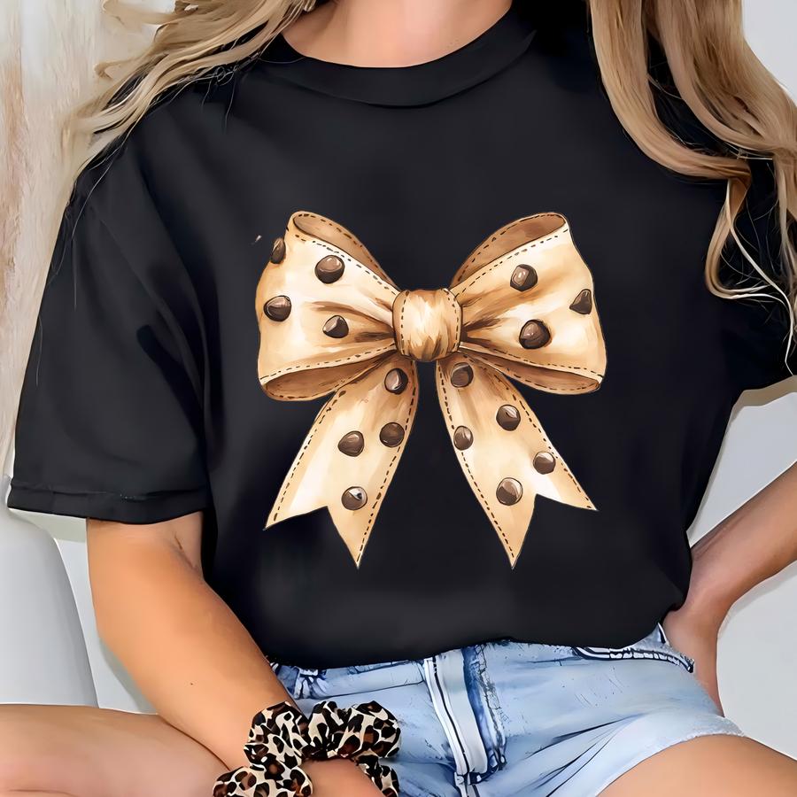 Cookie Coquette Bow Tshirt, Watercolor Chocolate Chip Tee, Sweet Tooth Baking Fashion, Bakery Shirt, Gifts For Cookie Lovers T-shirt