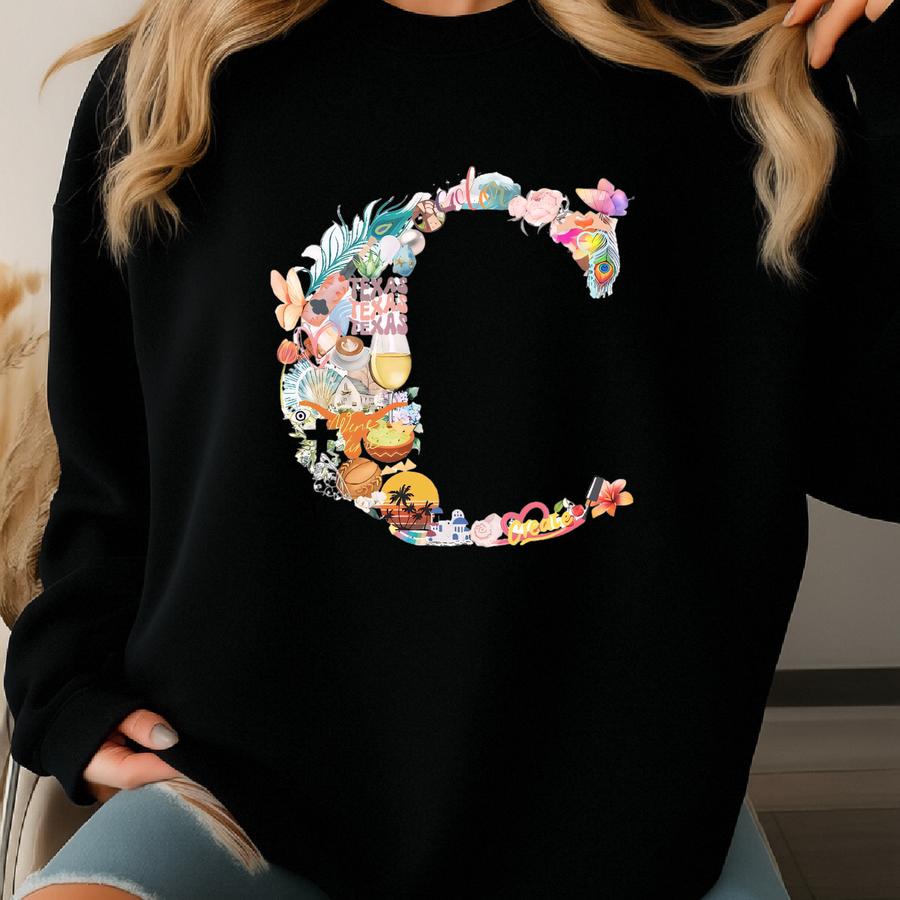 Custom All About Me Collage Art Dorm Room Decor For Teen Girls Dopamine Wall Art Personalized Initial Letter Print Monogram Digital Download Sweatshirt