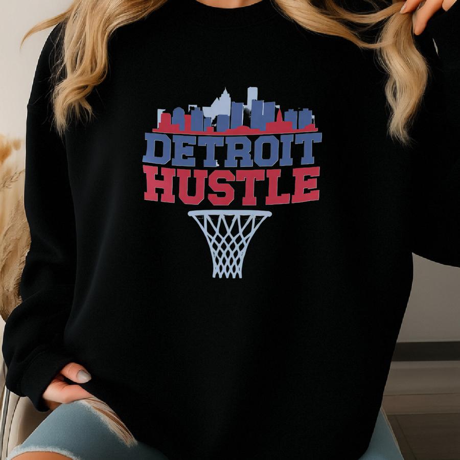 Detroit Hustle Basketball Hoodie: Vintage Motor City Sports Fan Apparel Sweatshirt