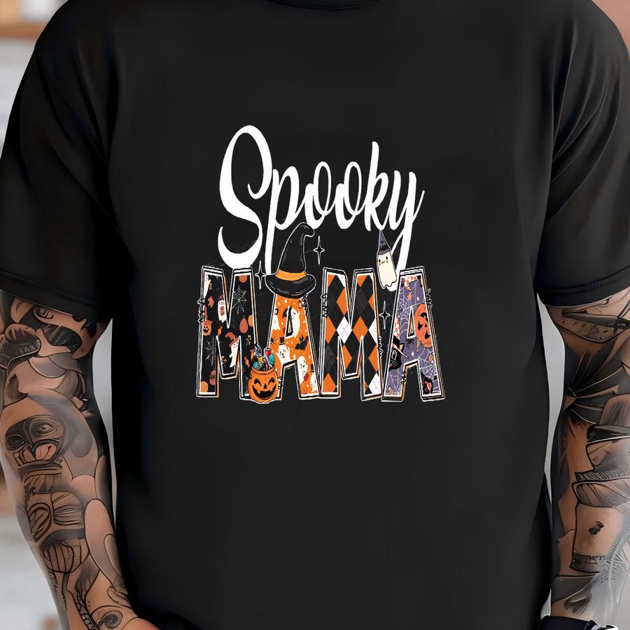 Spooky Mama Shirt, Halloween Gift T Shirt For Mother, Spooky Season Tee, Retro Halloween Party Tshirts, Funny Halloween Gift Mama Mom Shirts T-shirt