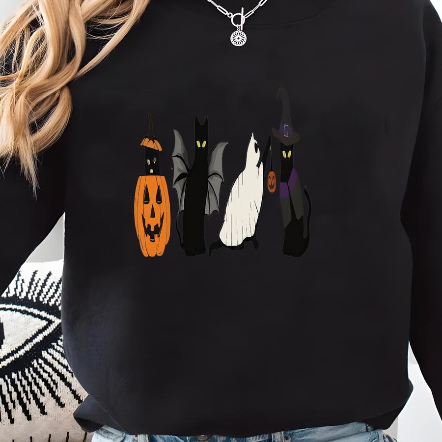 Black Cat Halloween Sweatshirt Spooky Cat Gift Halloween Minimalist Sweatshirt Cute Halloween Shirt Halloween Crewneck Sweatshirt