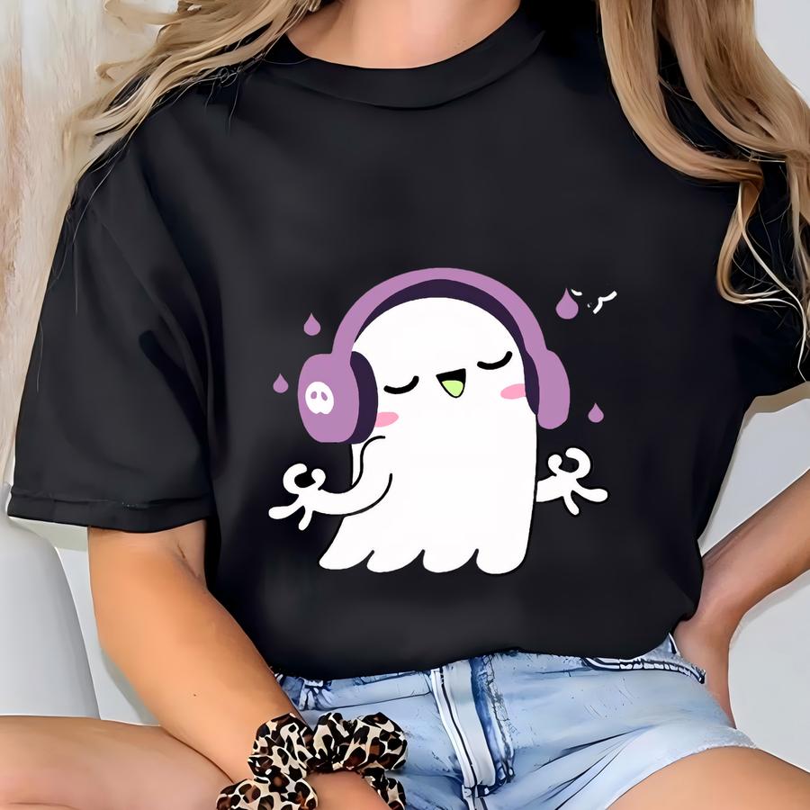 Music Lover Ghost Shirt, Too Cute To Spook Tee, Ghost With Headphones Hoodie, Halloween Ghosts Tee, Cute And Scary Tee, Halloween Boo Tee T-shirt