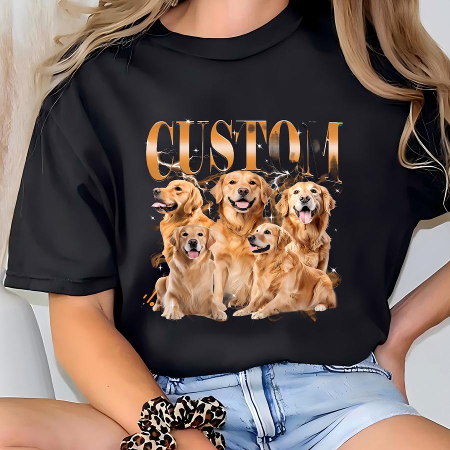 Custom Vintage Bootleg Pet Photo Shirt, Custom Dog Bootleg Gift, Personalized Dog Bootleg Top, Pet Dog Cat Shirt 90's Rap Tee T-shirt